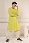 Shop_Minikin_Lime Cotton Mirrors Work Pathani Kurta Set _Online_at_Aza_Fashions