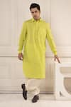 Minikin_Lime Cotton Mirrors Work Pathani Kurta Set _at_Aza_Fashions