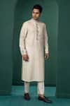 Buy_Minikin_Off White Silk Embroidery Hand Kurta Set _at_Aza_Fashions