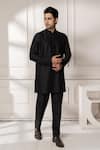 Shop_Minikin_Black Silk, Viscose Printed Achkan Set _Online_at_Aza_Fashions