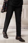 Minikin_Black Silk, Viscose Printed Achkan Set _at_Aza_Fashions