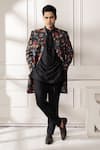 Buy_Minikin_Black Silk, Viscose Printed Achkan Set _at_Aza_Fashions