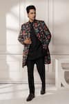 Shop_Minikin_Black Silk, Viscose Printed Achkan Set 