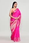Shop_Samyukta Singhania_Pink Silk Zari, Embroidery Floral Woven Pattern Saree With Running Blouse _Online_at_Aza_Fashions