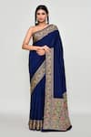 Buy_Samyukta Singhania_Blue Silk Zari Floral Woven Pattern Saree With Running Blouse _at_Aza_Fashions