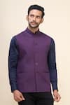 Buy_Arihant Rai Sinha_Wine Polyester Solid Sleeveless Mandarin Nehru Jacket _at_Aza_Fashions