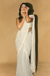 Buy_Vvani By Vani Vats_Grey Georgette Pearls, Embroidery, Chandelier Drop Pre-draped Saree With Blouse 