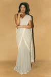 Shop_Vvani By Vani Vats_Grey Georgette Pearls, Embroidery, Chandelier Drop Pre-draped Saree With Blouse 