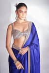 Buy_Vvani By Vani Vats_Blue Satin, Georgette Sheesh Gullista Border Embroidered Saree With Blouse _at_Aza_Fashions