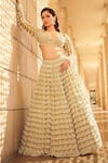 Buy_Vvani By Vani Vats_Green Georgette, Net Pearls Scalloped Chandelier Embellished Bridal Lehenga Set _at_Aza_Fashions