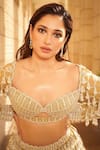 Vvani By Vani Vats_Green Georgette, Net Pearls Scalloped Chandelier Embellished Bridal Lehenga Set _Online