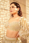 Buy_Vvani By Vani Vats_Green Georgette, Net Pearls Scalloped Chandelier Embellished Bridal Lehenga Set _Online