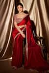 Buy_Vvani By Vani Vats_Red Satin, Georgette Mirrors, Cut Sheesha Border Embroidered Saree With Blouse _at_Aza_Fashions