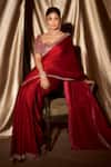 Shop_Vvani By Vani Vats_Red Satin, Georgette Mirrors, Cut Sheesha Border Embroidered Saree With Blouse 