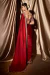 Vvani By Vani Vats_Red Satin, Georgette Mirrors, Cut Sheesha Border Embroidered Saree With Blouse _Online
