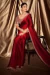 Buy_Vvani By Vani Vats_Red Satin, Georgette Mirrors, Cut Sheesha Border Embroidered Saree With Blouse _Online