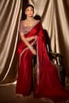 Shop_Vvani By Vani Vats_Red Satin, Georgette Mirrors, Cut Sheesha Border Embroidered Saree With Blouse _Online
