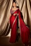 Vvani By Vani Vats_Red Satin, Georgette Mirrors, Cut Sheesha Border Embroidered Saree With Blouse 