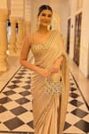 Buy_Vvani By Vani Vats_Beige Satin, Georgette Mirrors Sweetheart Embroidered Border Saree With Blouse _at_Aza_Fashions
