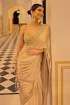 Shop_Vvani By Vani Vats_Beige Satin, Georgette Mirrors Sweetheart Embroidered Border Saree With Blouse _Online_at_Aza_Fashions