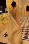 Buy_Vvani By Vani Vats_Beige Satin, Georgette Mirrors Sweetheart Embroidered Border Saree With Blouse 