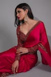 Buy_Vvani By Vani Vats_Red Blouse Velvet Saree Satin Sweetheart Neck Embroidered And 