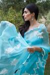 Vvani By Vani Vats_Blue Organza, Satin, Lycra Applique, Hand Scallop Hem Saree With Blouse _at_Aza_Fashions