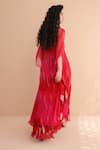 Shop_Pallavi Jaipur_Red Chiffon Sequins, Embroidery V-neck Rose And Pink Bling Kaftan With Dress _at_Aza_Fashions