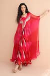 Buy_Pallavi Jaipur_Fuchsia Chiffon Sequins, Embroidery V-neck Rose And Pink Bling Kaftan _at_Aza_Fashions