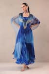 Buy_Pallavi Jaipur_Blue Chiffon Sequins, Embroidery V-neck Amber And Ocean Bling Kaftan _at_Aza_Fashions