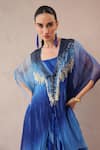 Pallavi Jaipur_Blue Chiffon Sequins, Embroidery V-neck Amber And Ocean Bling Kaftan _Online_at_Aza_Fashions