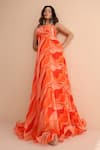 Buy_Pallavi Jaipur_Orange Chiffon Sequins, Embroidery Sweetheart Neck Vitamin Sea Corset Maxi Dress 