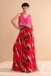 Buy_Pallavi Jaipur_Fuchsia Crepe, Chiffon Embroidery, Collar Boho Top With Lehar Print Skirt _at_Aza_Fashions