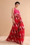 Buy_Pallavi Jaipur_Fuchsia Crepe, Chiffon Embroidery, Collar Boho Top With Lehar Print Skirt _Online_at_Aza_Fashions