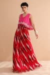 Shop_Pallavi Jaipur_Fuchsia Crepe, Chiffon Embroidery, Collar Boho Top With Lehar Print Skirt _Online_at_Aza_Fashions