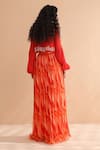 Shop_Pallavi Jaipur_Coral Crepe, Chiffon Sequins, Beads, Collar Boho Top With Lehar Print Skirt Set _at_Aza_Fashions