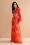 Pallavi Jaipur_Coral Crepe, Chiffon Sequins, Beads, Collar Boho Top With Lehar Print Skirt Set _Online_at_Aza_Fashions