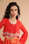 Shop_Pallavi Jaipur_Coral Crepe, Chiffon Sequins, Beads, Collar Boho Top With Lehar Print Skirt Set _Online_at_Aza_Fashions