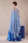 Shop_Pallavi Jaipur_Sky Blue Silk V-neck High Cape And Dress Set _at_Aza_Fashions