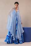 Buy_Pallavi Jaipur_Sky Blue Silk V-neck High Cape And Dress Set _at_Aza_Fashions