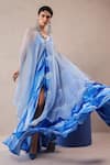 Buy_Pallavi Jaipur_Sky Blue Silk V-neck High Cape And Dress Set _Online_at_Aza_Fashions
