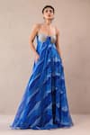 Pallavi Jaipur_Blue Chiffon Embroidery, Beads Sweetheart Neck California Atlantic Maxi Dress _Online_at_Aza_Fashions