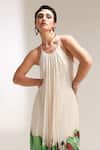 Pallavi Jaipur_Ivory Chiffon Mirrors, Sequins, Embroidery Halter Neck La Bling Dress _Online_at_Aza_Fashions