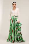 Buy_Pallavi Jaipur_Ivory Crepe, Silk Embroidery, Mirrors Top And Forest Green Lehar Print Skirt Set _at_Aza_Fashions