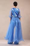 Shop_Pallavi Jaipur_Blue Organza, Chanderi, Silk Ocean Sheer Jacket And Lehar Print Pant Set _at_Aza_Fashions