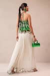 Shop_Pallavi Jaipur_Green Chiffon, Crepe Embroidery, Stones Halter Vegas Top With Ivory Palazzo _at_Aza_Fashions