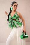 Pallavi Jaipur_Green Chiffon, Crepe Embroidery, Stones Halter Vegas Top With Ivory Palazzo _at_Aza_Fashions