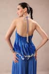 Shop_Pallavi Jaipur_Blue Chiffon, Crepe Embroidery, Stones Halter Vegas Top With Ocean Palazzo _at_Aza_Fashions