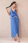 Pallavi Jaipur_Blue Chiffon, Crepe Embroidery, Stones Halter Vegas Top With Ocean Palazzo _at_Aza_Fashions