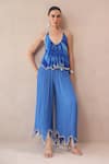 Buy_Pallavi Jaipur_Blue Chiffon, Crepe Embroidery, Stones Halter Vegas Top With Ocean Palazzo _at_Aza_Fashions